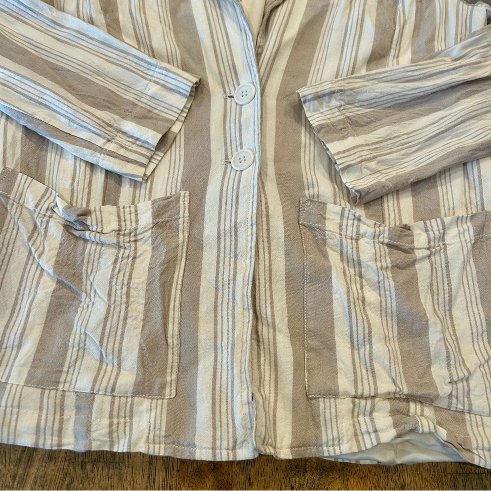 Torrid Striped Linen Blazer Jacket Beige White Size 00 - Picture 2 of 5